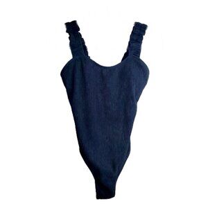 Black Bodysuit with padded bra Ruffle Straps. Size SM